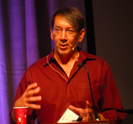 Will Wright, the man behind The Sims, speaking at the Augmented Reality Expo on June 4, 2013. (Credit: Dan Farber)